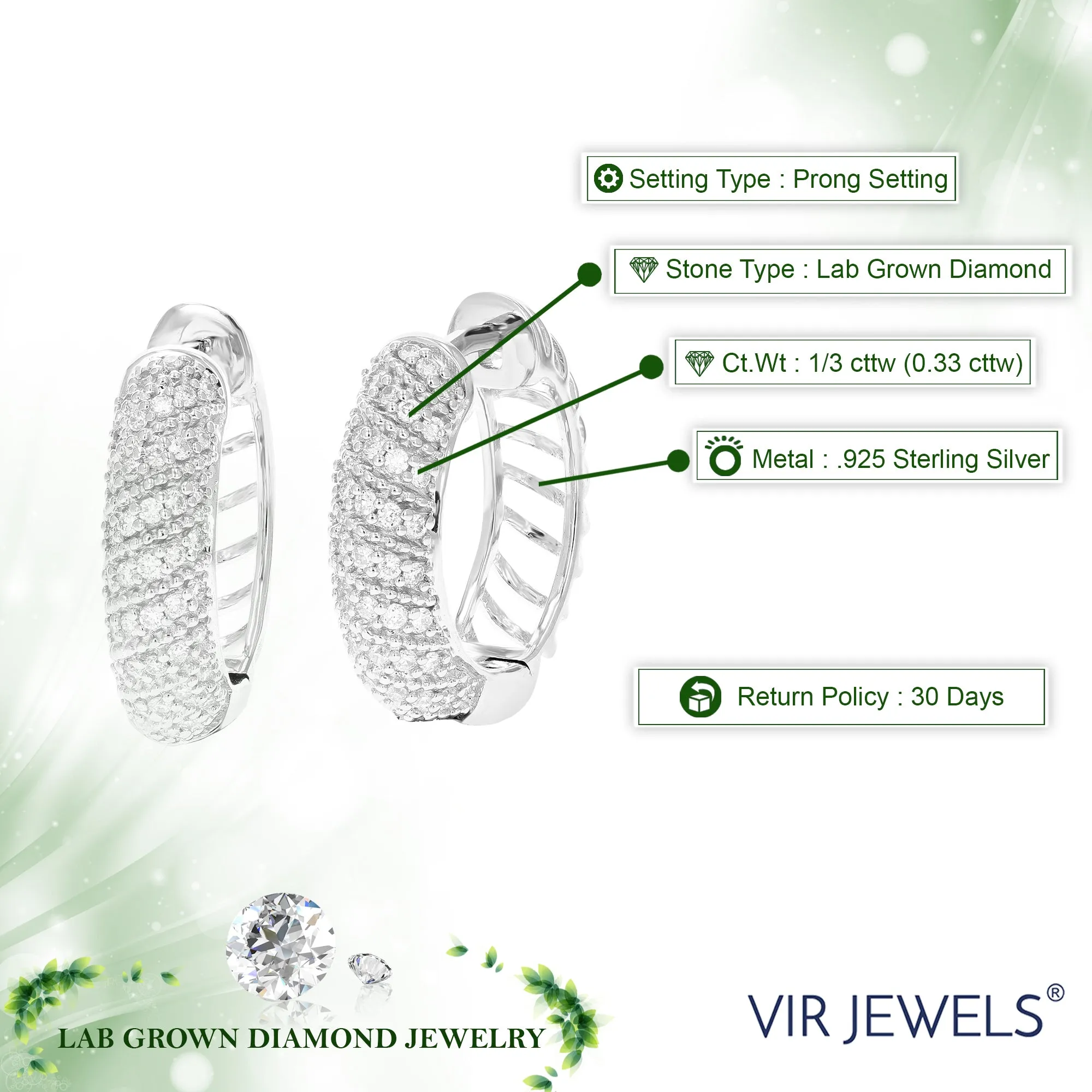 1/3 cttw Lab Grown Diamond Round Hoop Earrings in Sterling Silver