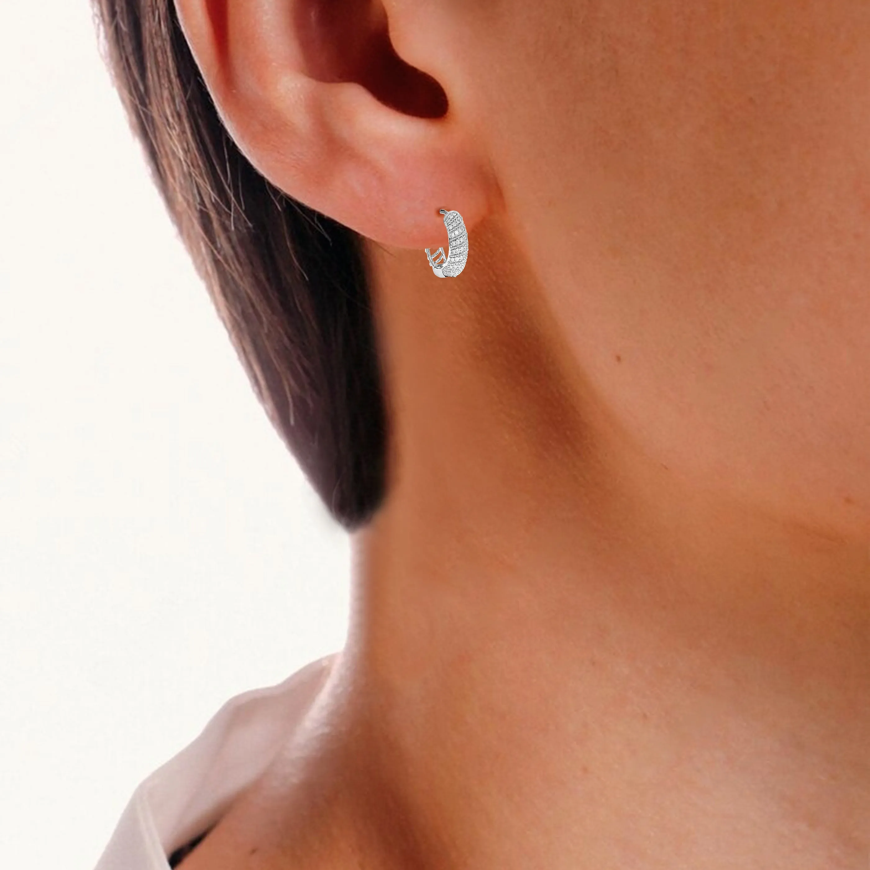 1/3 cttw Lab Grown Diamond Round Hoop Earrings in Sterling Silver