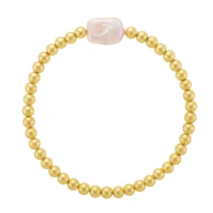 14k Gold Filled Bracelet with Square Freshwater Pearl 4mm Stretch to Fit