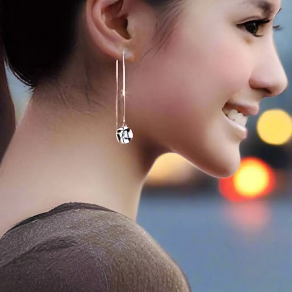 14K Gold Plated Naked OB 2Ct Crystals Thread Drill Sparkly Earrings for Woman