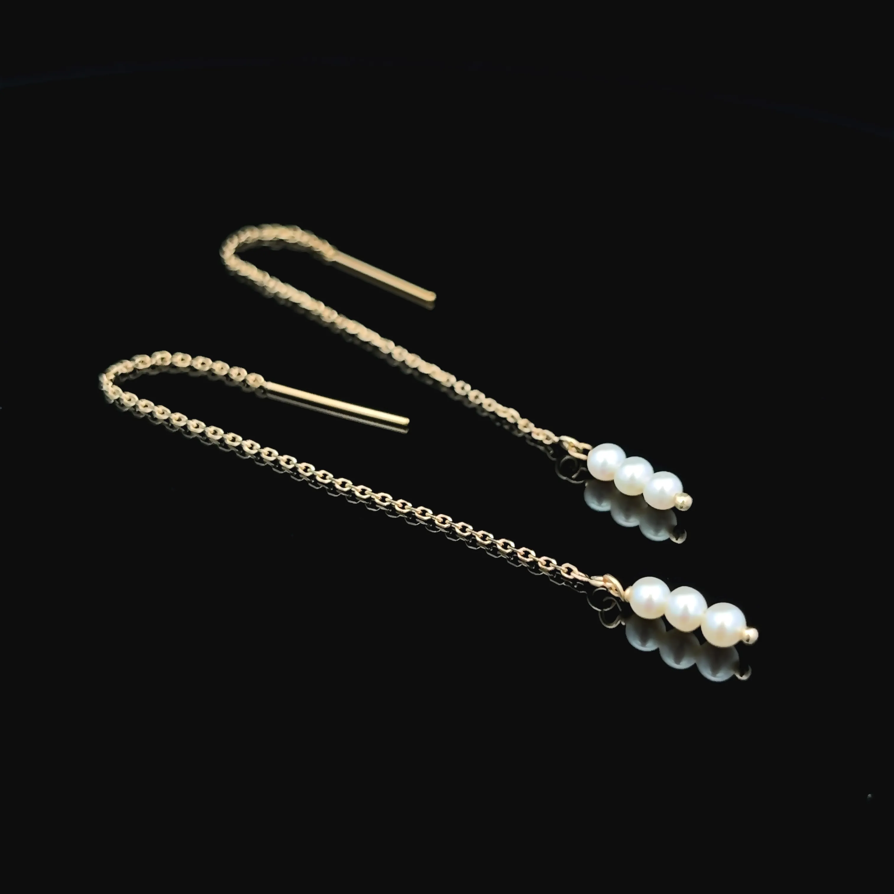 14K van luna - triple baby akoya pearl threaders