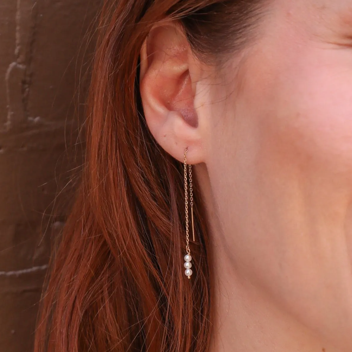 14K van luna - triple baby akoya pearl threaders