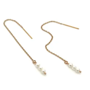 14K van luna - triple baby akoya pearl threaders