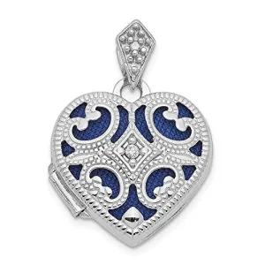 14k White Gold 15mm Diamond Heart Photo Pendant Charm Locket Chain Necklace That Holds Pictures Fine Jewelry For Women Gifts For Her