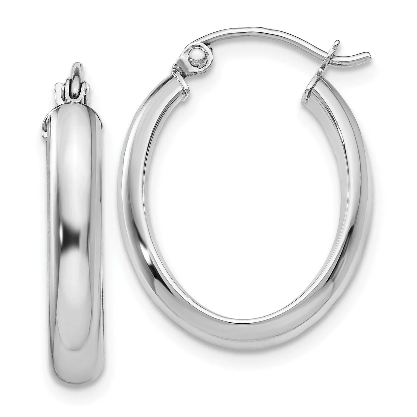 14k White Gold 3.75MM Oval Tube Hoop Earrings