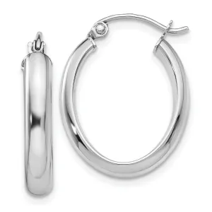 14k White Gold 3.75MM Oval Tube Hoop Earrings
