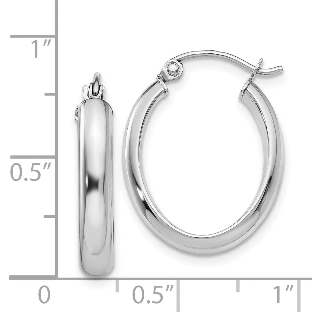 14k White Gold 3.75MM Oval Tube Hoop Earrings