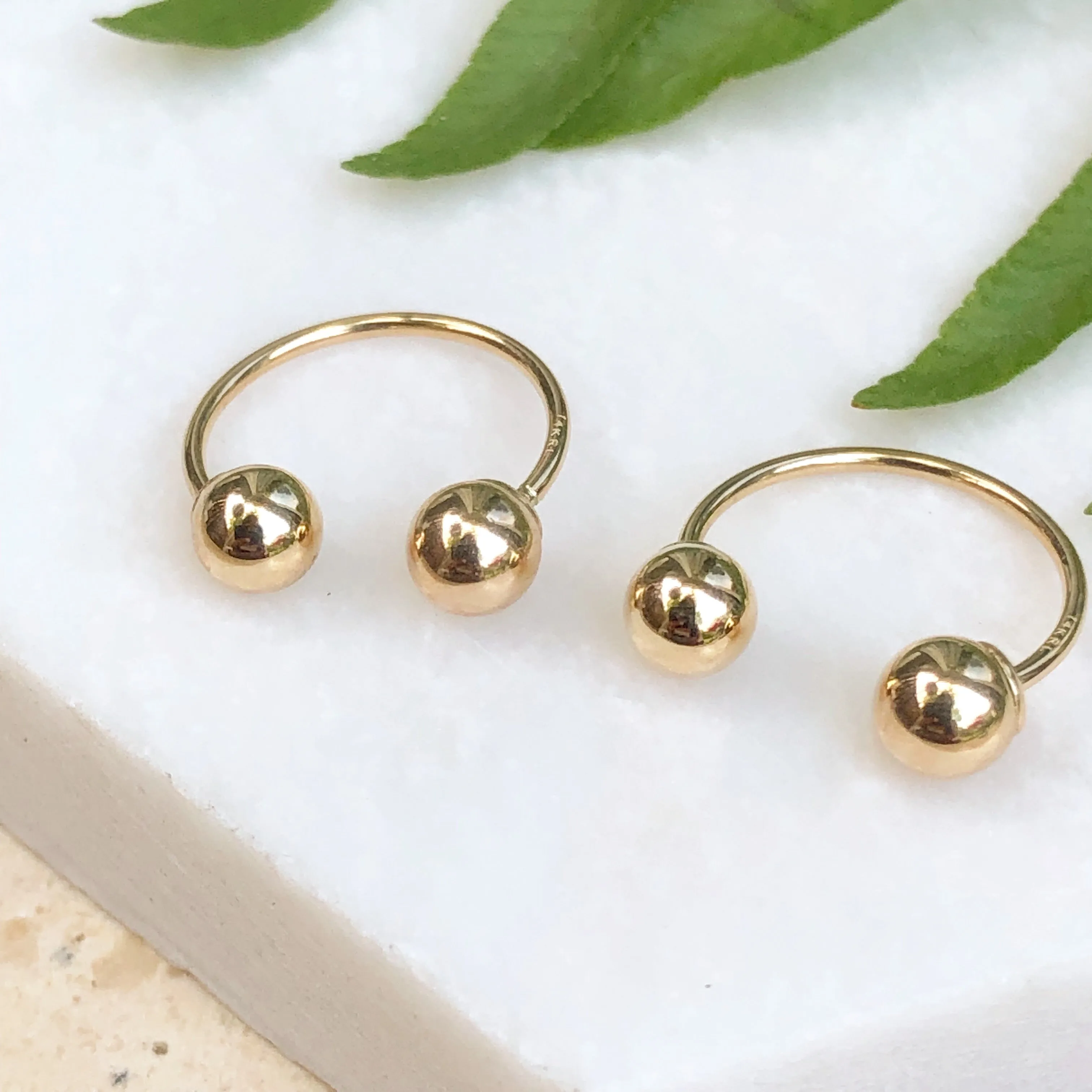 14KT Yellow Gold Shiny Ball Half Hoop Earrings