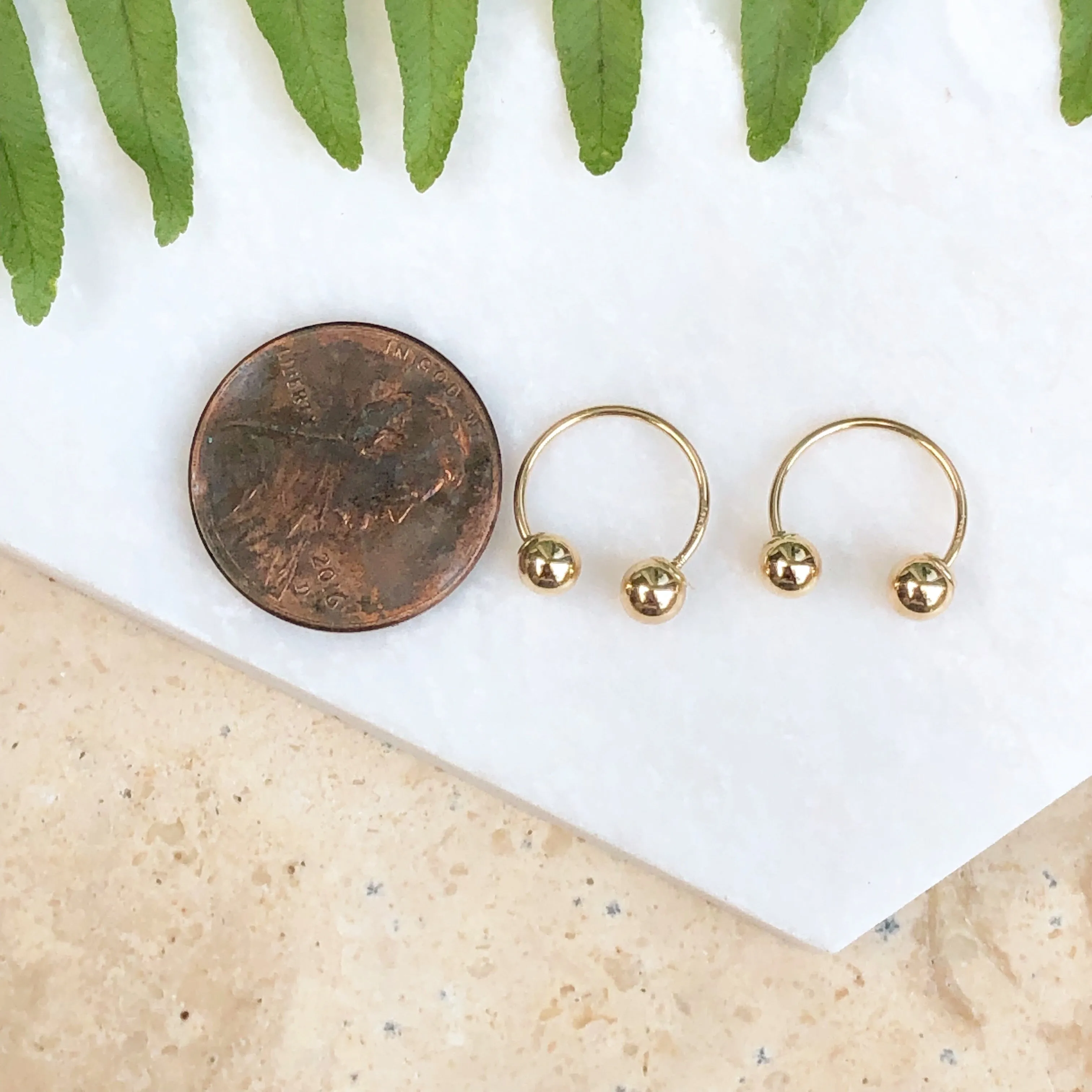 14KT Yellow Gold Shiny Ball Half Hoop Earrings