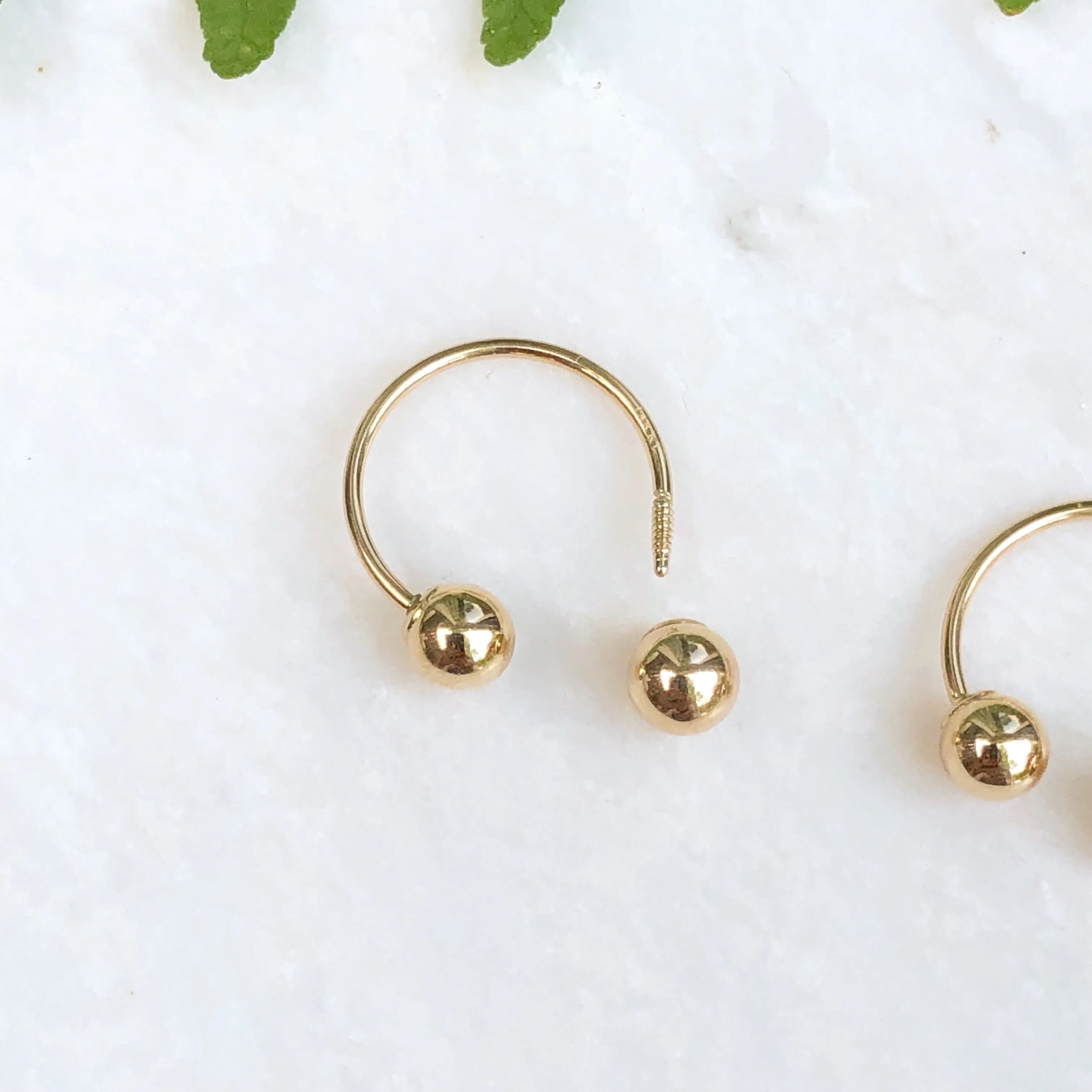 14KT Yellow Gold Shiny Ball Half Hoop Earrings