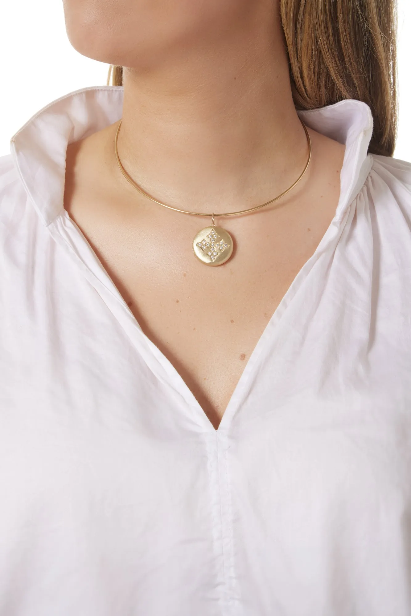 14KY Brushed Locket With Diamond Cross