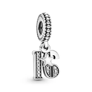 16 silver dangle with clear cubic zirconia