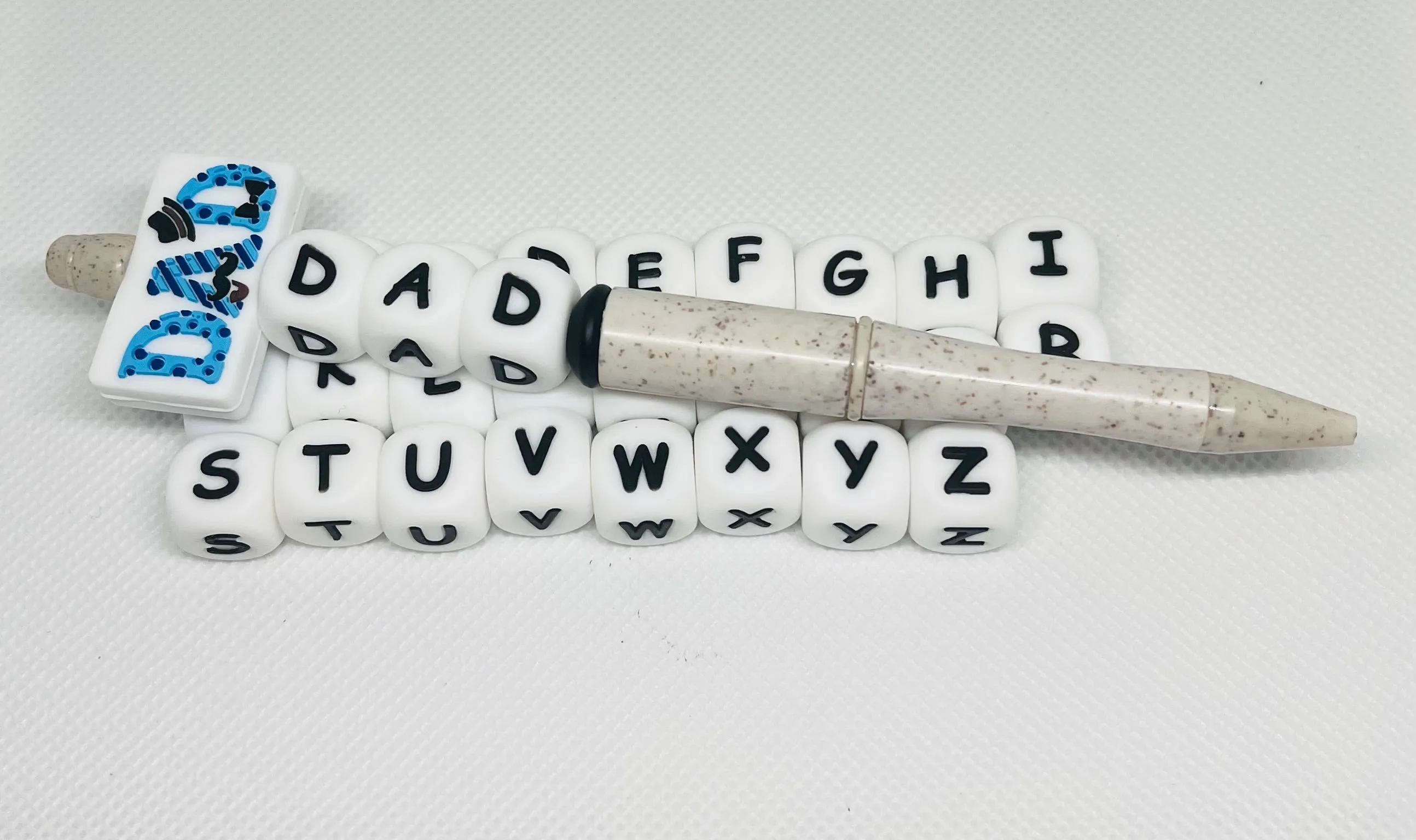 16mm Silicone Letter Bead / Black and White / Pen Beading / Wristlet Beading