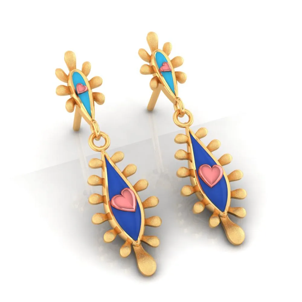 22k Gold Earrings With Connected Water Droplet Design And Beautiful Detailing
