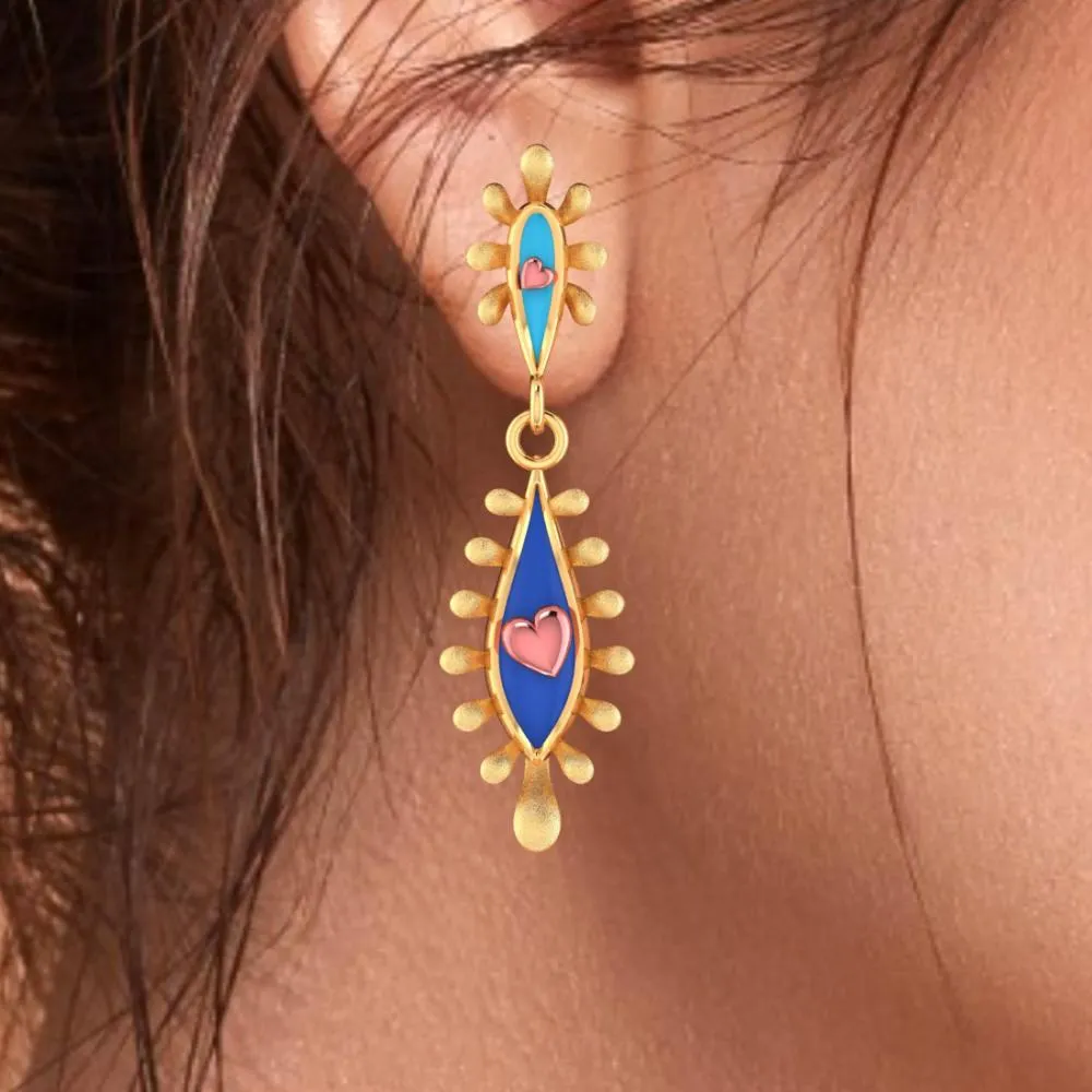 22k Gold Earrings With Connected Water Droplet Design And Beautiful Detailing