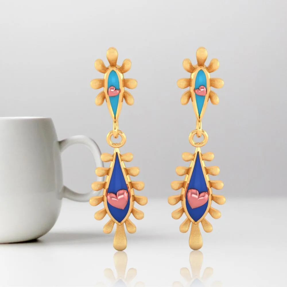 22k Gold Earrings With Connected Water Droplet Design And Beautiful Detailing