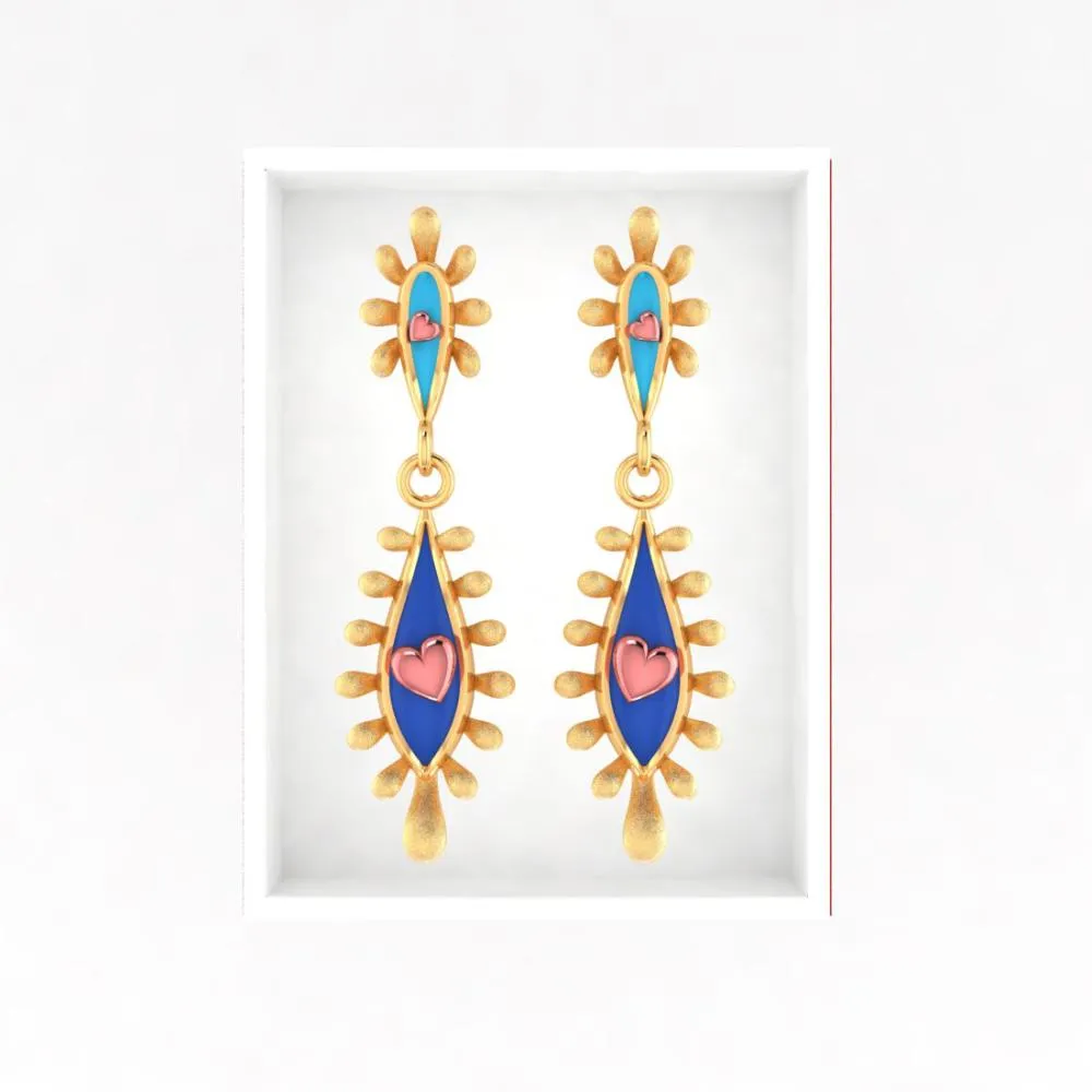 22k Gold Earrings With Connected Water Droplet Design And Beautiful Detailing