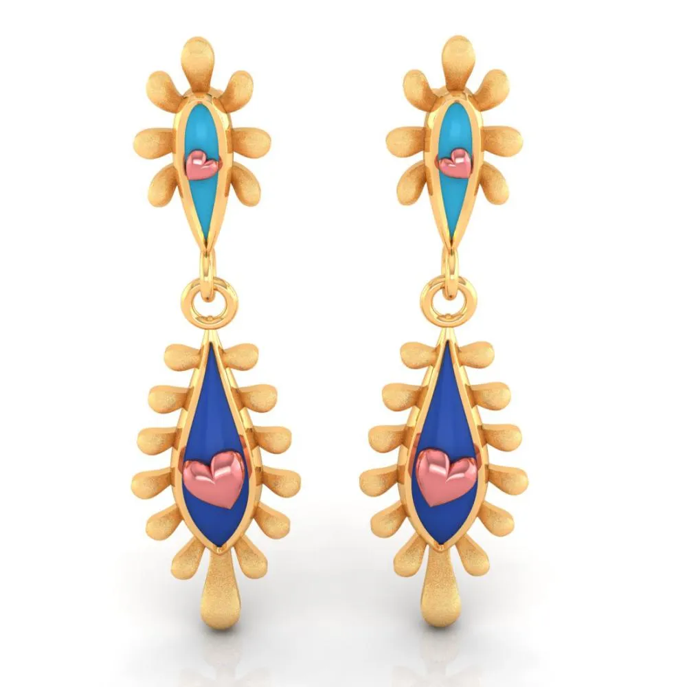22k Gold Earrings With Connected Water Droplet Design And Beautiful Detailing
