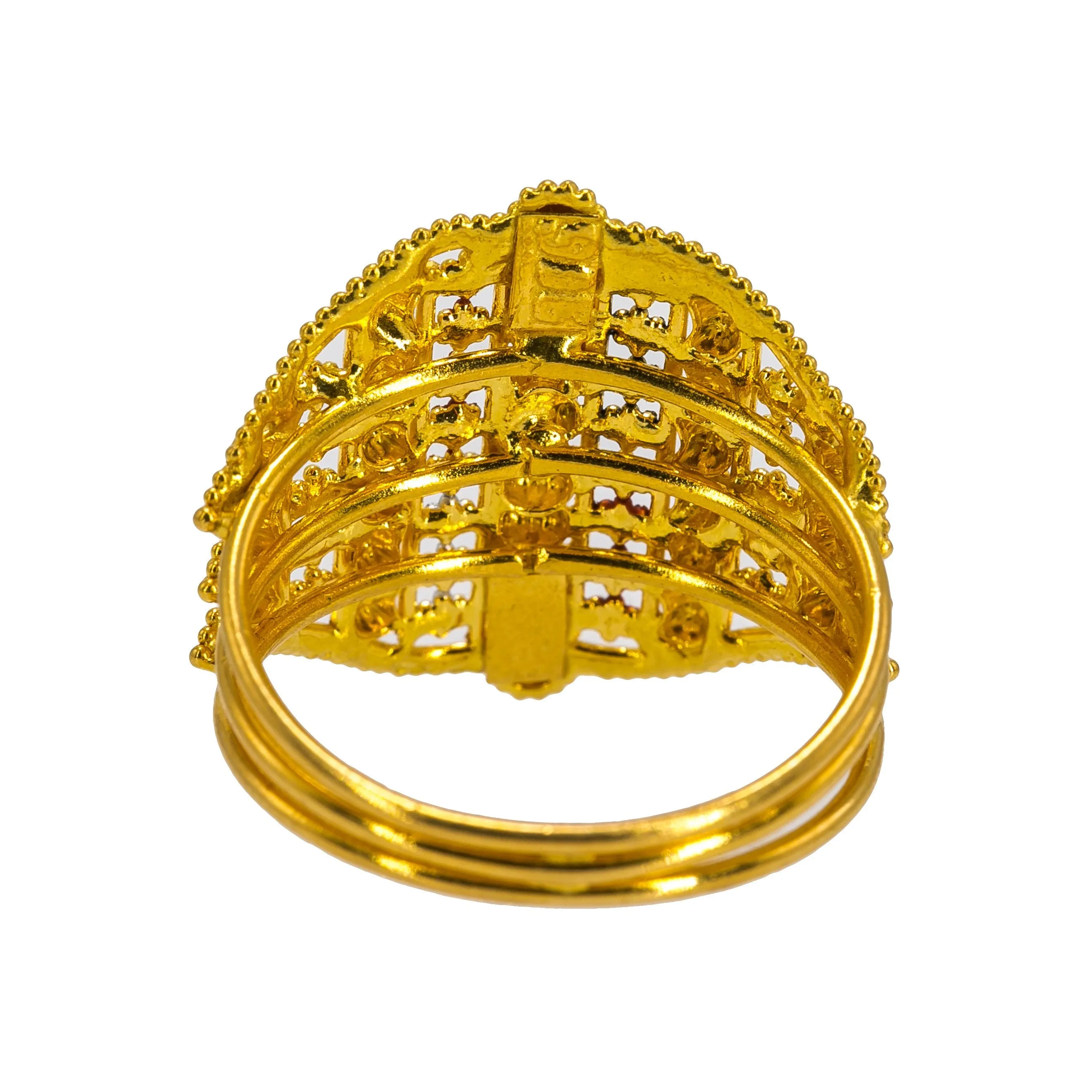 22K Yellow Gold Women's Ring W/ Beaded Filigree & Meenakari Details