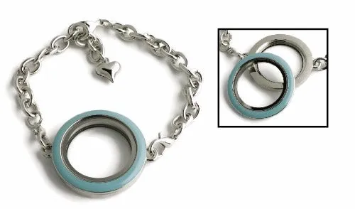 30MM Blue Enamel Floating Charm Locket Bracelet