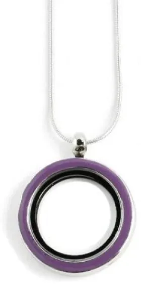 30MM Purple Enamel Floating Charm Locket Necklace