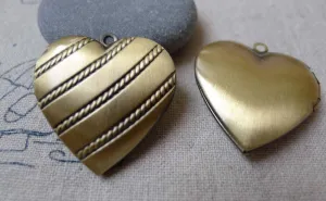 4 pcs of Antique Bronze Brass Coiled Heart Photo Locket  A7012