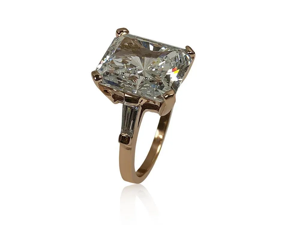 5 Carat AAA Highest Quality Radiant cut  and Baguettes in Rose Gold