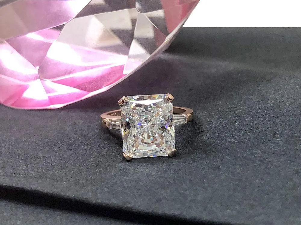 5 Carat AAA Highest Quality Radiant cut  and Baguettes in Rose Gold