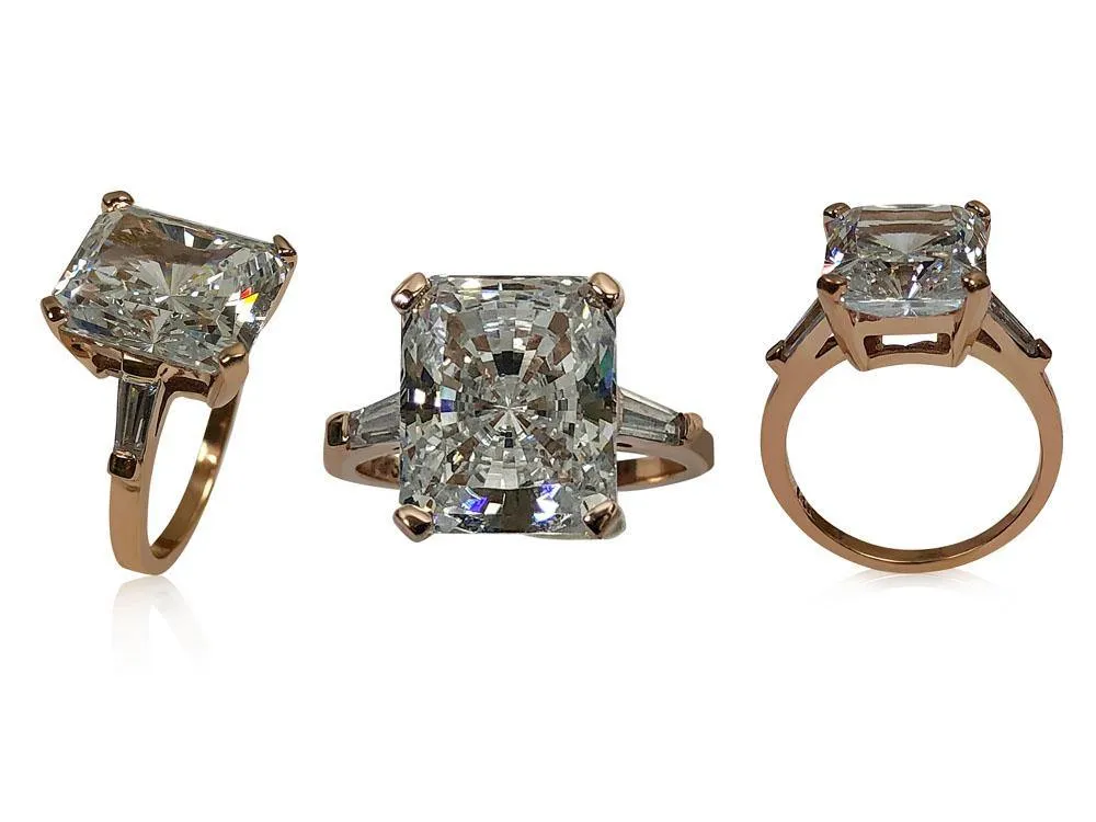 5 Carat AAA Highest Quality Radiant cut  and Baguettes in Rose Gold