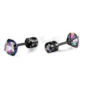 6mm Black Double Ended Rainbow CZ Earrings