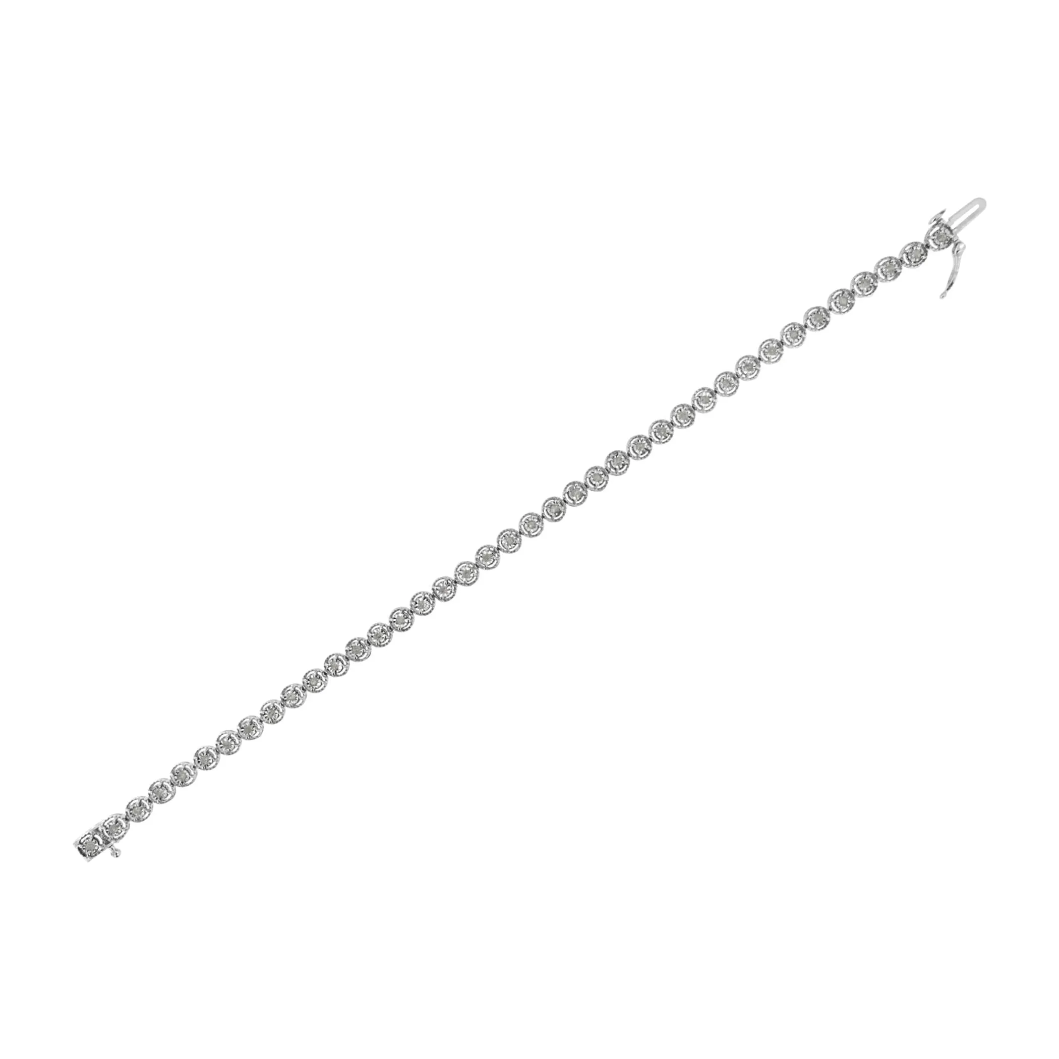 .925 Sterling Silver 1/2 cttw Miracle Set Diamond Milgrain Style Link Bracelet (I-J, I3-Promo) - Size 7.25"