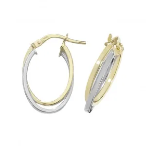 9ct Yellow & White Gold Oval Double Hoop Earrings ER1011