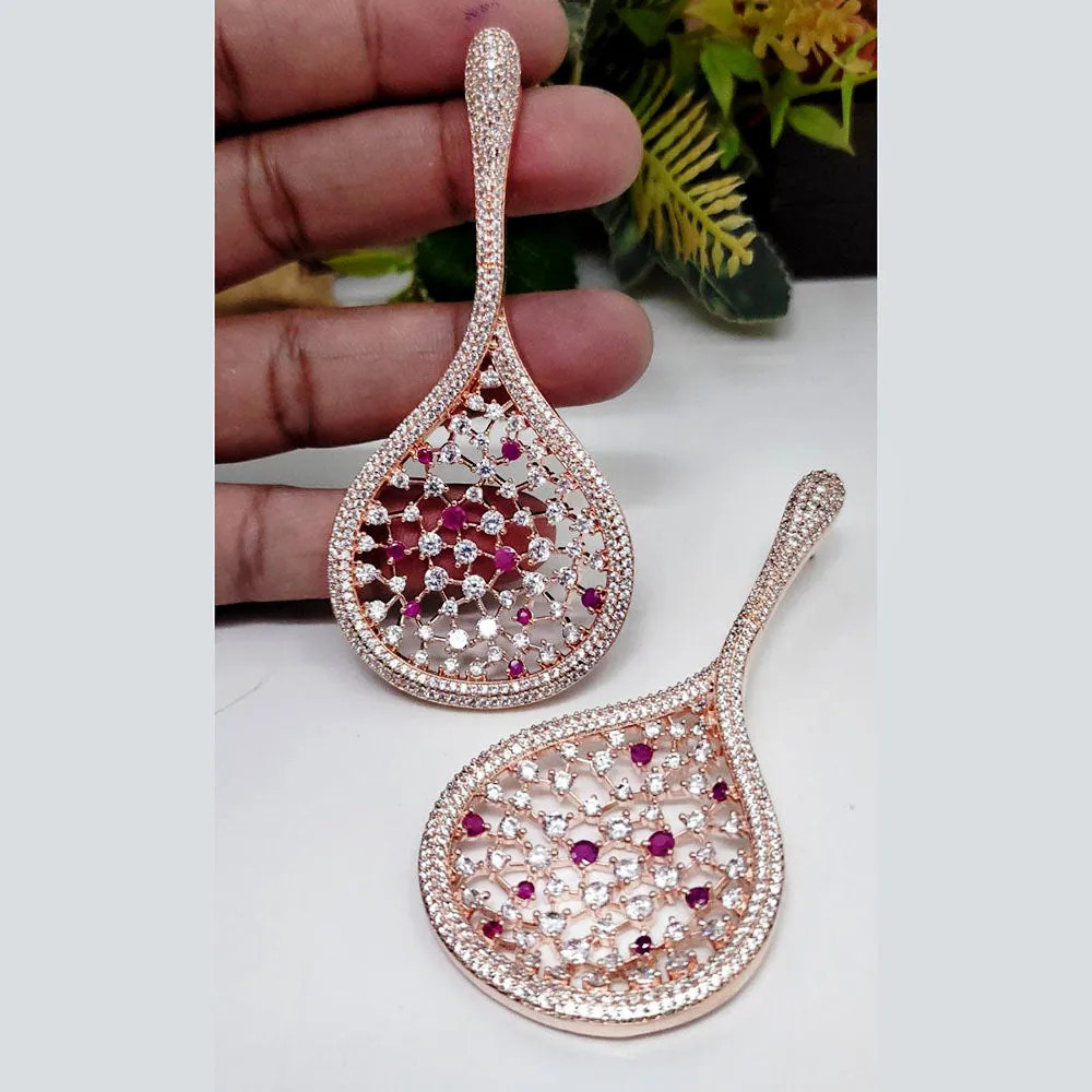 Aamrapali Rose Gold  Plated AD Dangler Earrings
