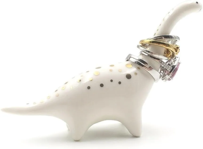Adorable Little Ceramic Dinosaur Jewelry Ring Holder, Engagement and Wedding Ring Display Stand