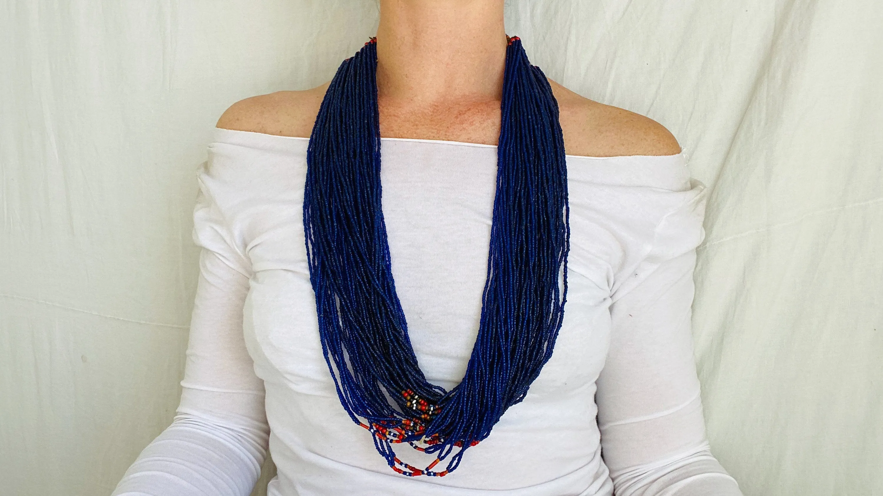 Antique Naga 73 Strand Blue Multi-strand Necklace Collectible. Blue. Naga