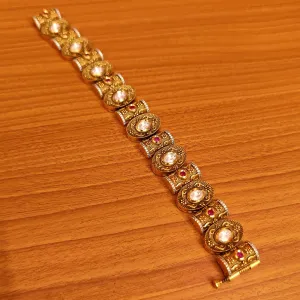 ANTIQUE POLISH REAL GOLD LOOK KUNDAN POLKI BRACELET