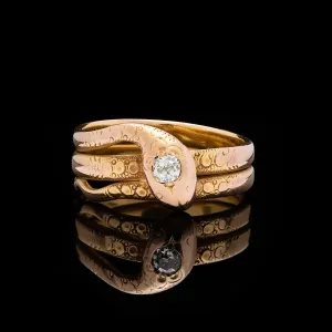 Antique Victorian Old Mine Diamond Snake Ring