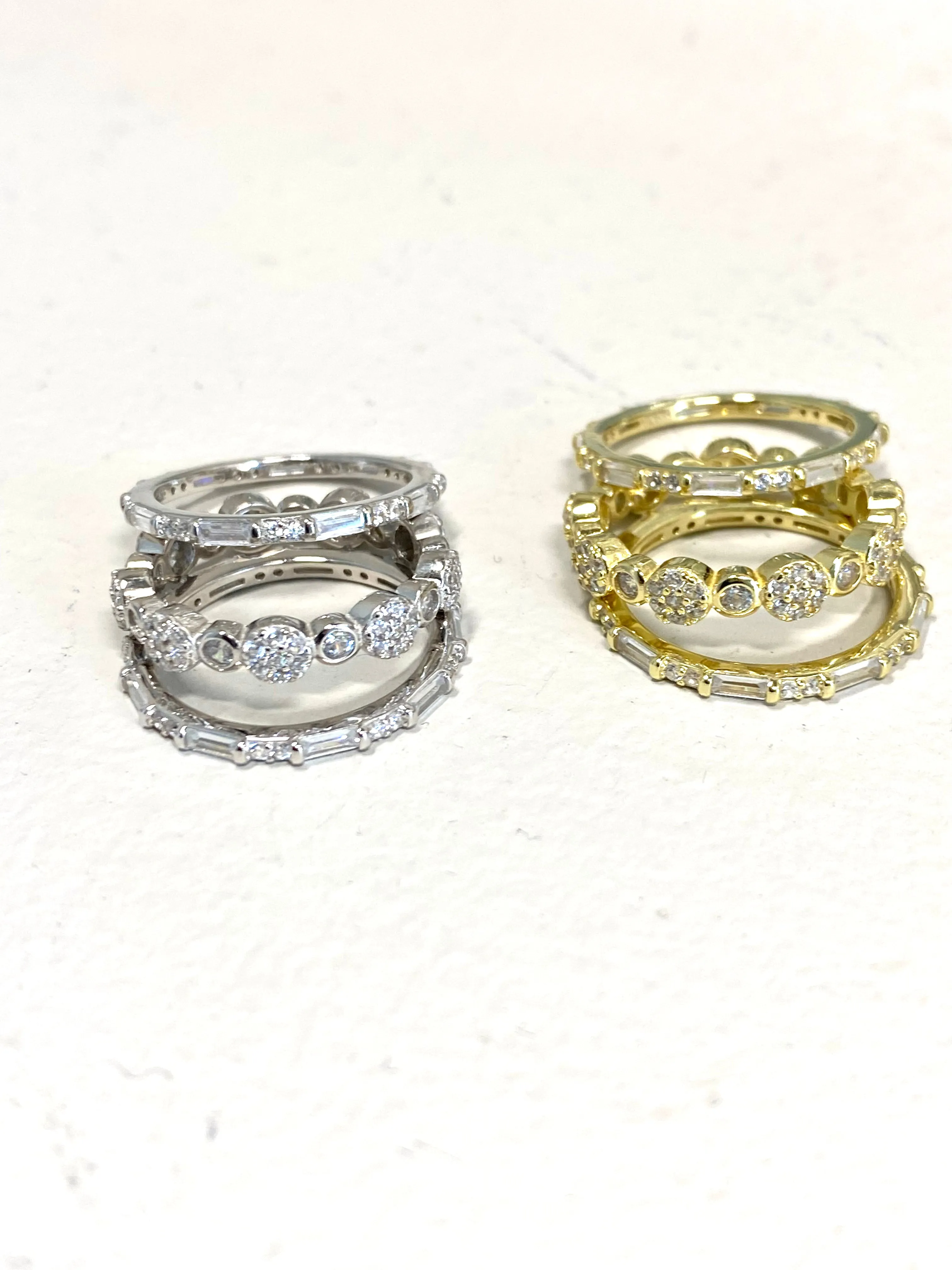 Baguette And CZ Stone Stackable Rings