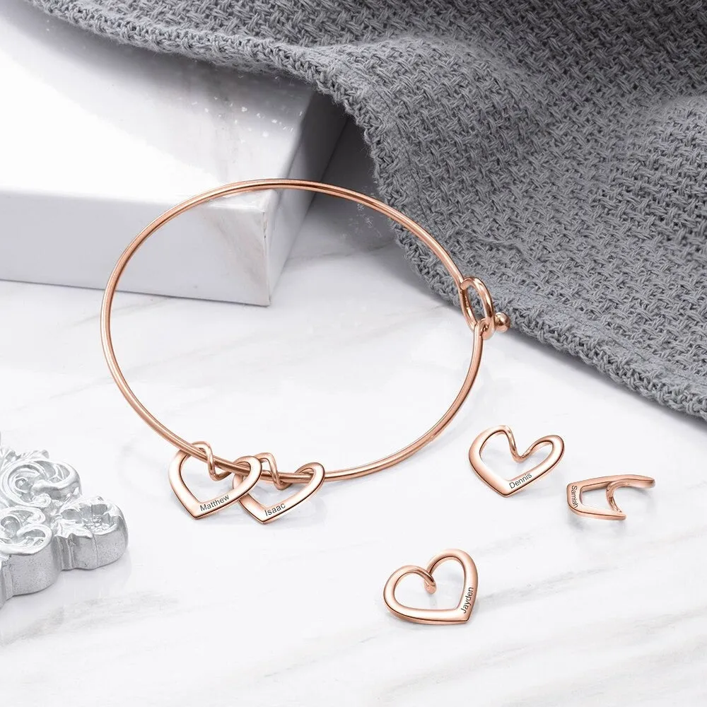 Bangle Bracelet with Personalized Name Heart Charms