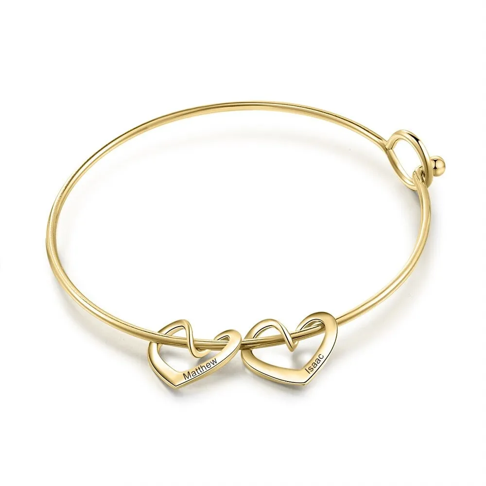 Bangle Bracelet with Personalized Name Heart Charms