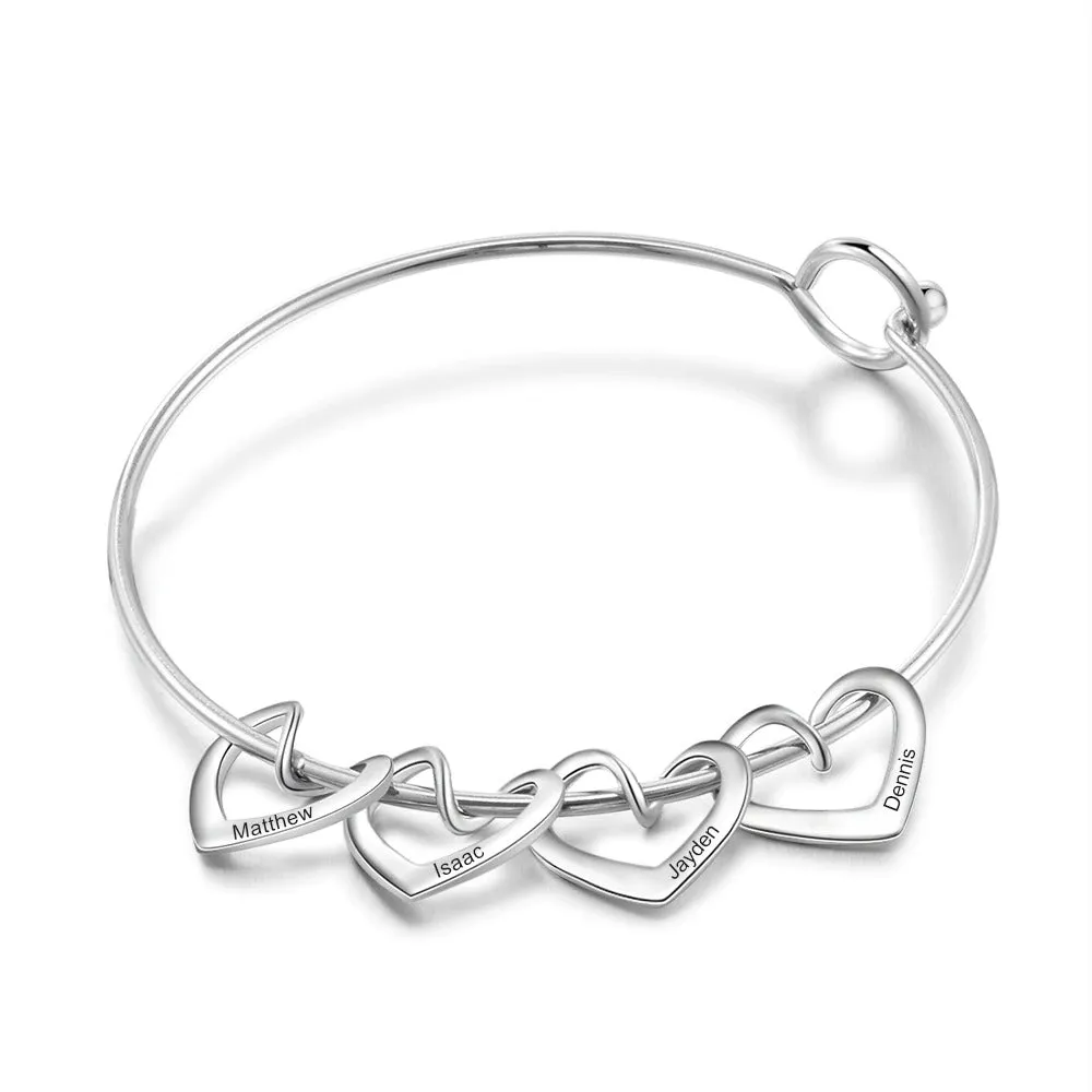 Bangle Bracelet with Personalized Name Heart Charms