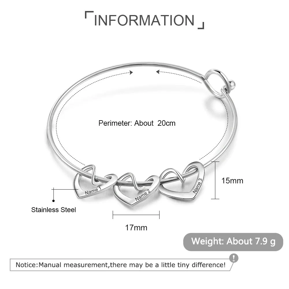 Bangle Bracelet with Personalized Name Heart Charms