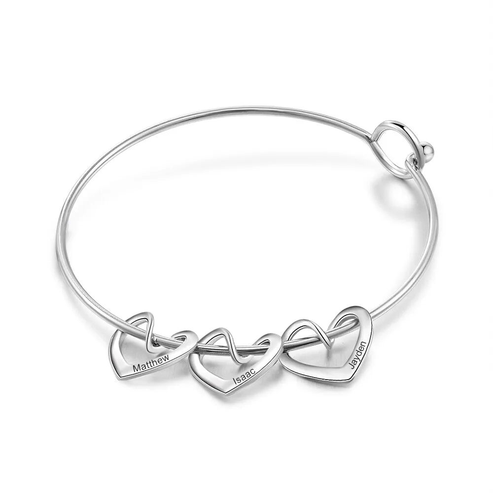 Bangle Bracelet with Personalized Name Heart Charms