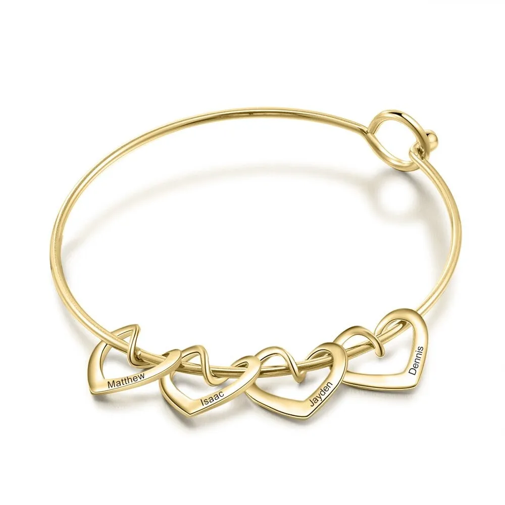 Bangle Bracelet with Personalized Name Heart Charms