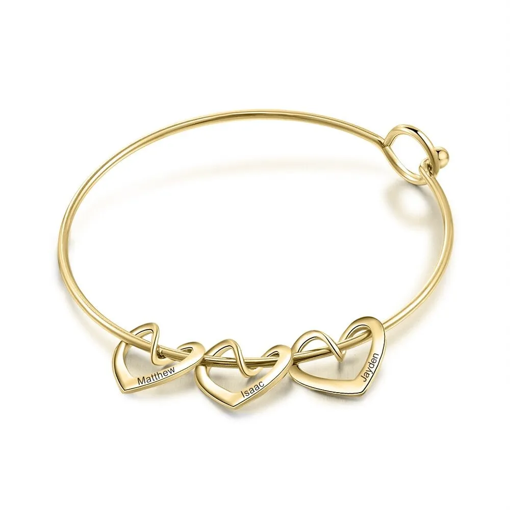 Bangle Bracelet with Personalized Name Heart Charms