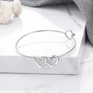 Bangle Bracelet with Personalized Name Heart Charms