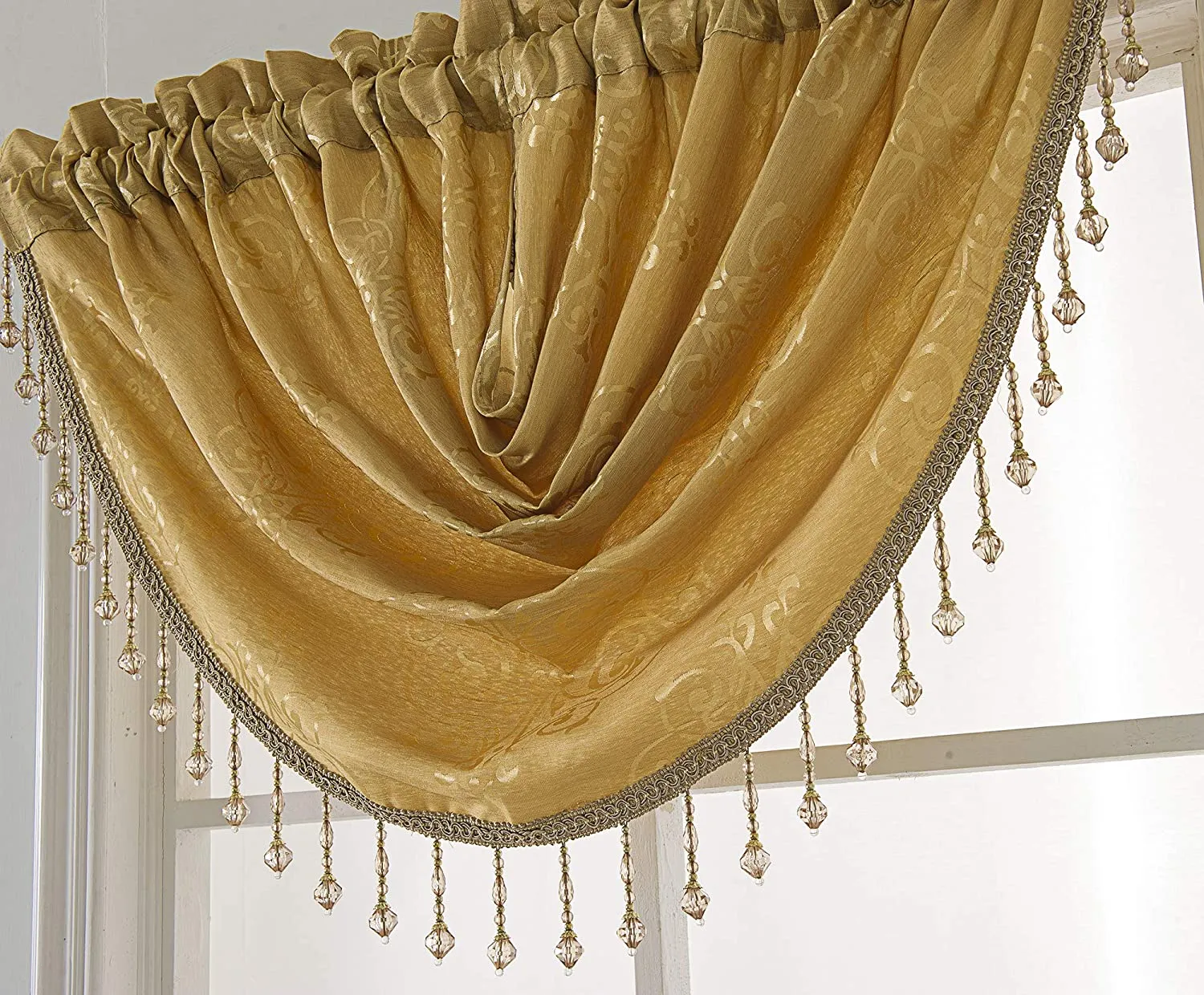 Belgium Shiny Jacquard 47 x 37 in. Swag Window Valance