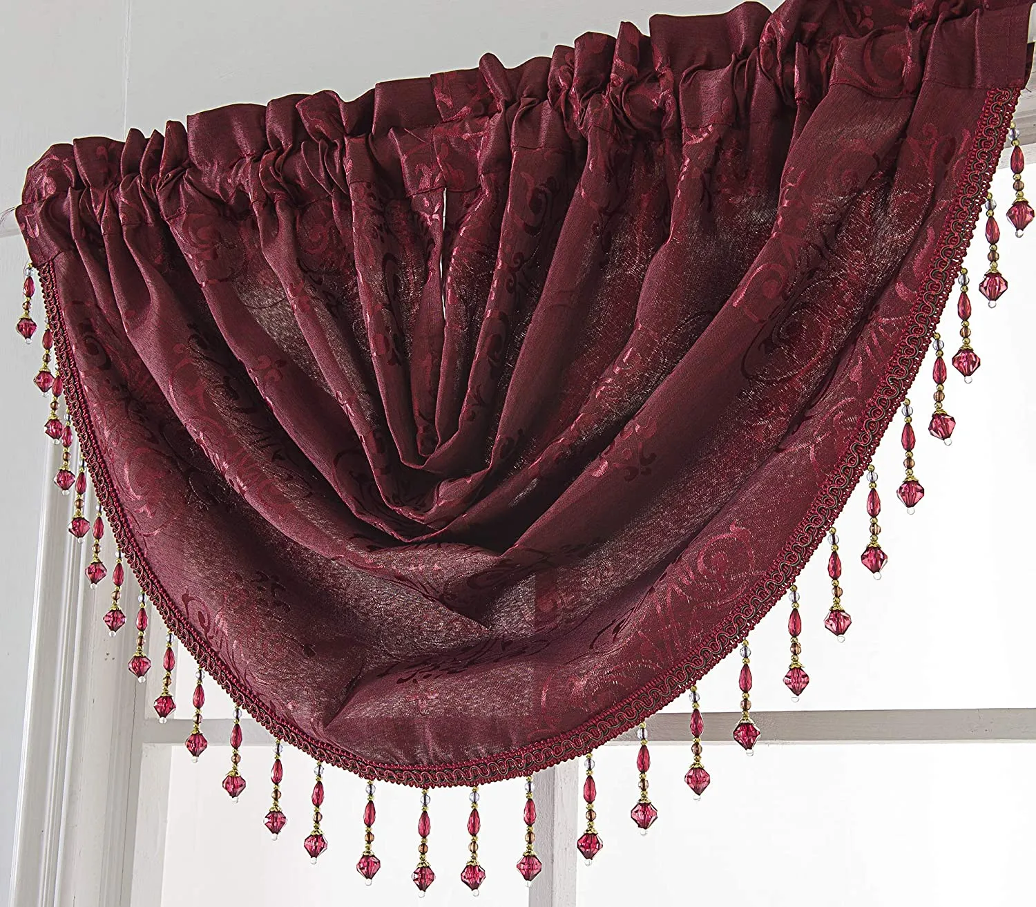 Belgium Shiny Jacquard 47 x 37 in. Swag Window Valance