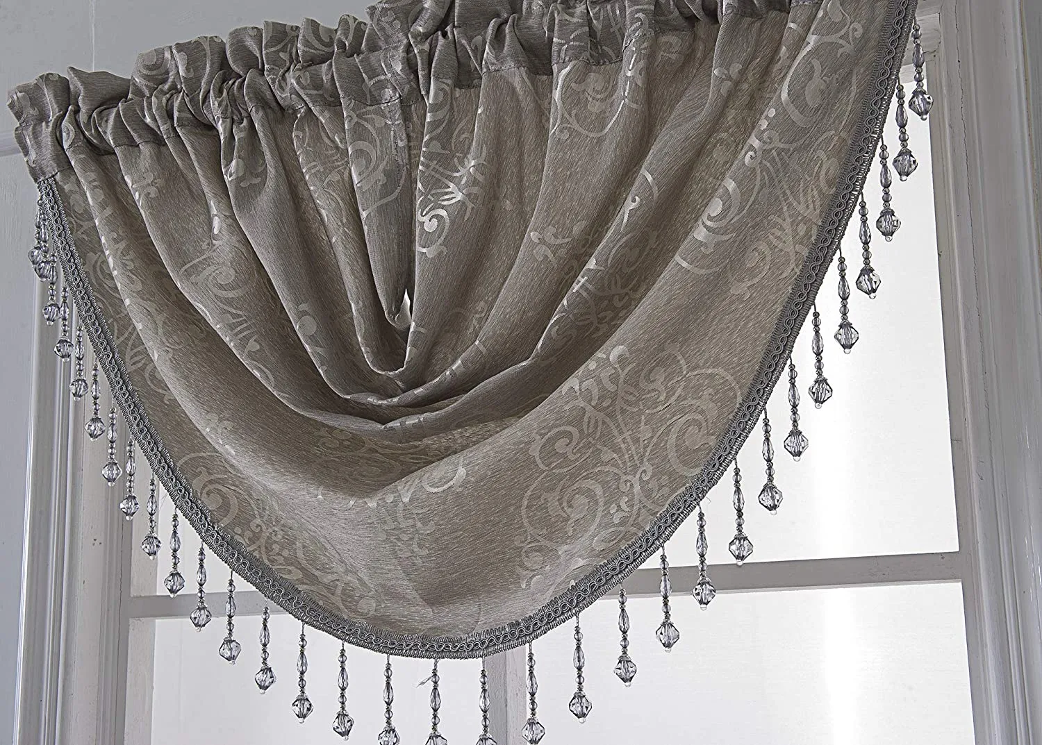 Belgium Shiny Jacquard 47 x 37 in. Swag Window Valance