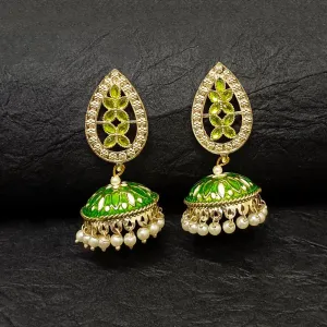 Bhavi Jewels Gold Plated Kundan Stone & Meenakari Jhumkis Earrings
